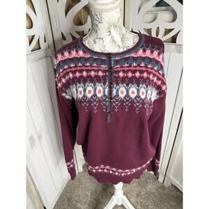 Sundance Womens Small Purple Pink Colorful Fair Isle Pullover Sweater Button